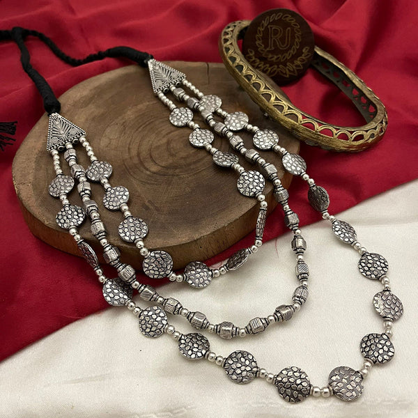 FS Collection Oxidised Plated Multi Layer Long Necklace Set