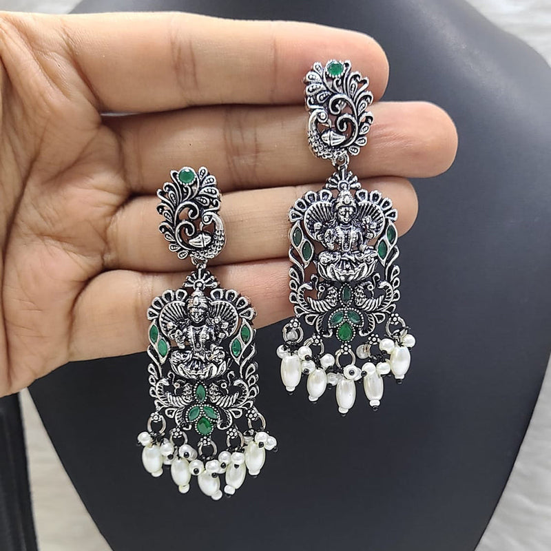 FS Collection Oxidised Plated Crystal Stone Temple Dangler Earrings