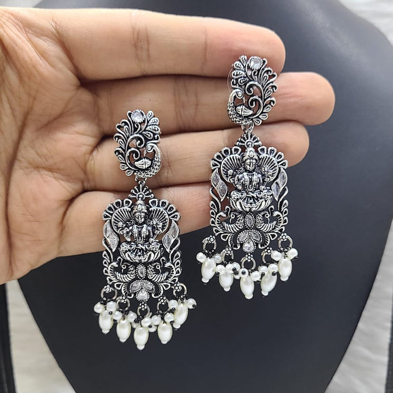 FS Collection Oxidised Plated Crystal Stone Temple Dangler Earrings