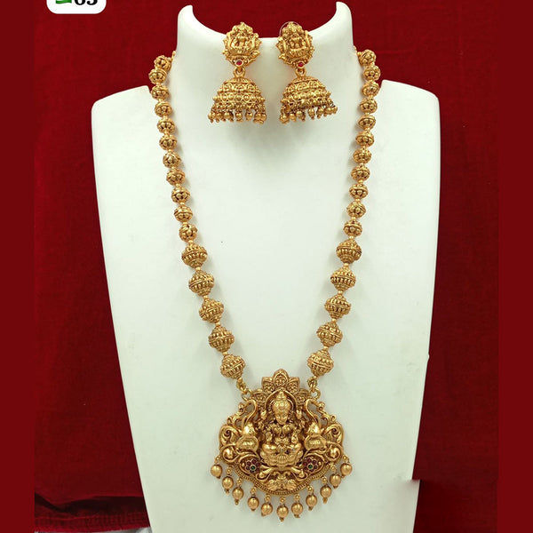 FS Collection Gold Plated Pota Stone And Pearl Temple Long Necklace Set