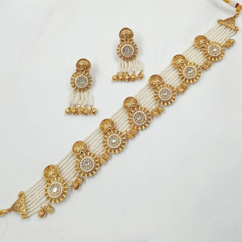 FS Collection Gold Plated Kundan Stone Choker Necklace Set