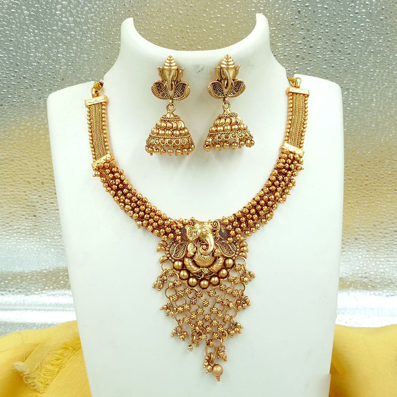 FS Collection Gold Plated Pearls Lord Ganesha Necklace Set