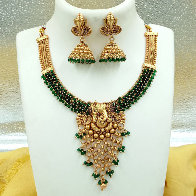 FS Collection Gold Plated Pearls Lord Ganesha Necklace Set