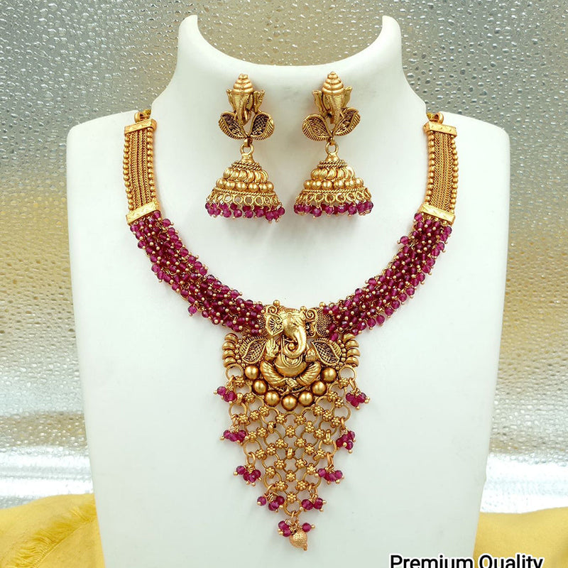 FS Collection Gold Plated Pearls Lord Ganesha Necklace Set