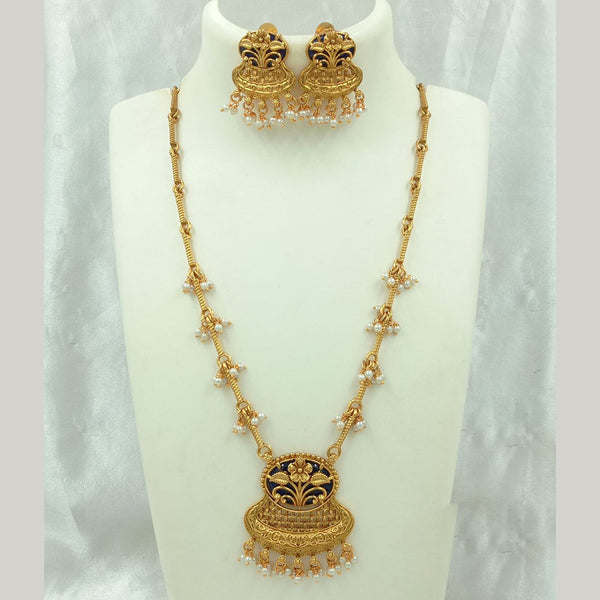 FS Collection Gold Plated Pearl Long Necklace Set