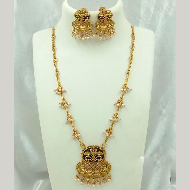 FS Collection Gold Plated Pearl Long Necklace Set