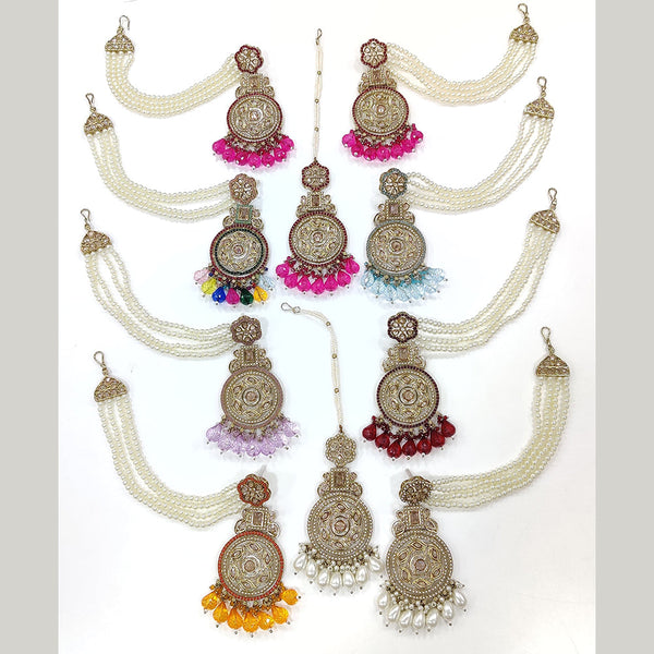 FS Collection Gold Plated Crystal Stone Earrings With Maangtikka