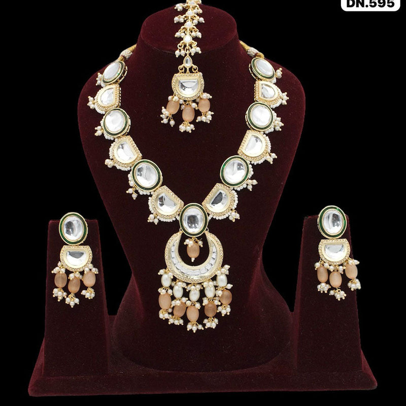 FS Collection Gold Plated Kundan Stone And Pearls Necklace Set