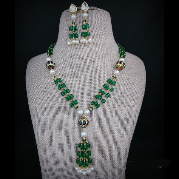 FS Collection Gold Plated Kundan Stone And Pearls Necklace Set