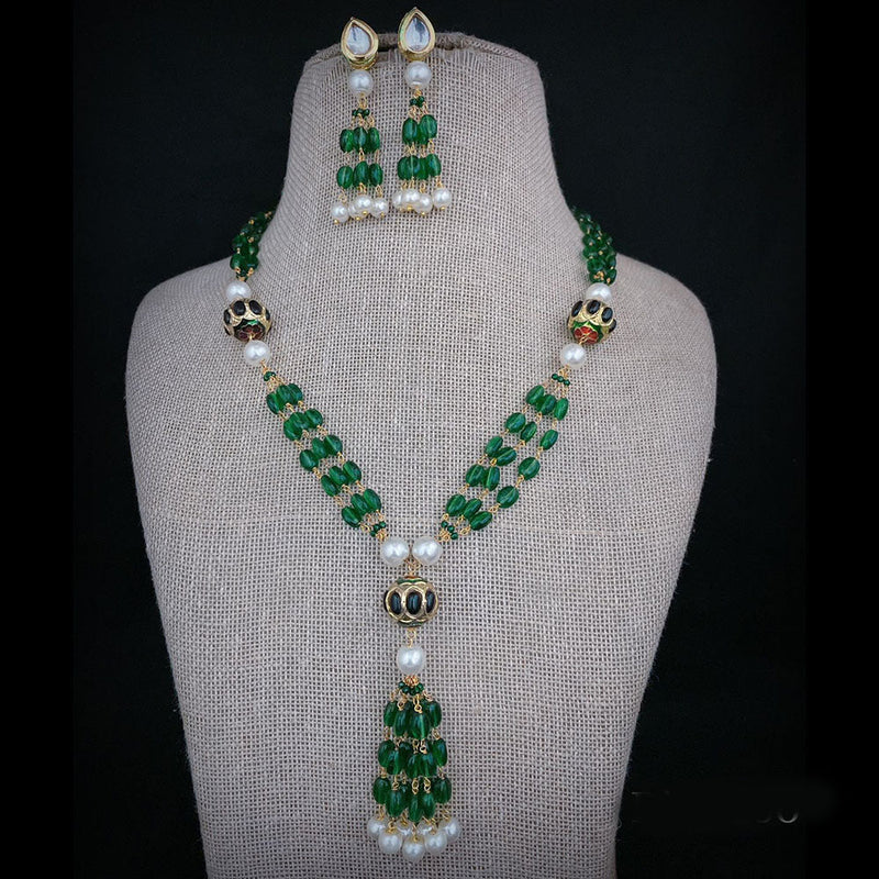 FS Collection Gold Plated Kundan Stone And Pearls Necklace Set