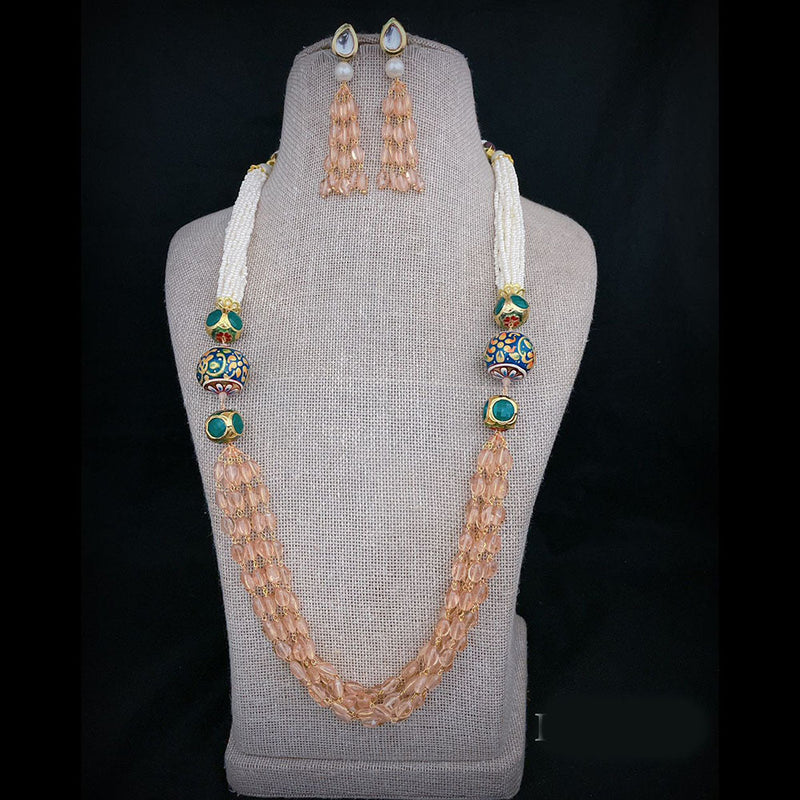 FS Collection Gold Plated Pearls Multi Layer Long Necklace Set