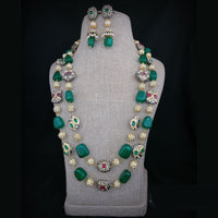 FS Collection Gold Plated Austrian Stone Long Necklace Set