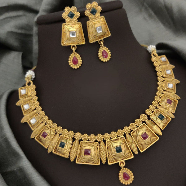 FS Collection Gold Plated Pota Stone Necklace Set