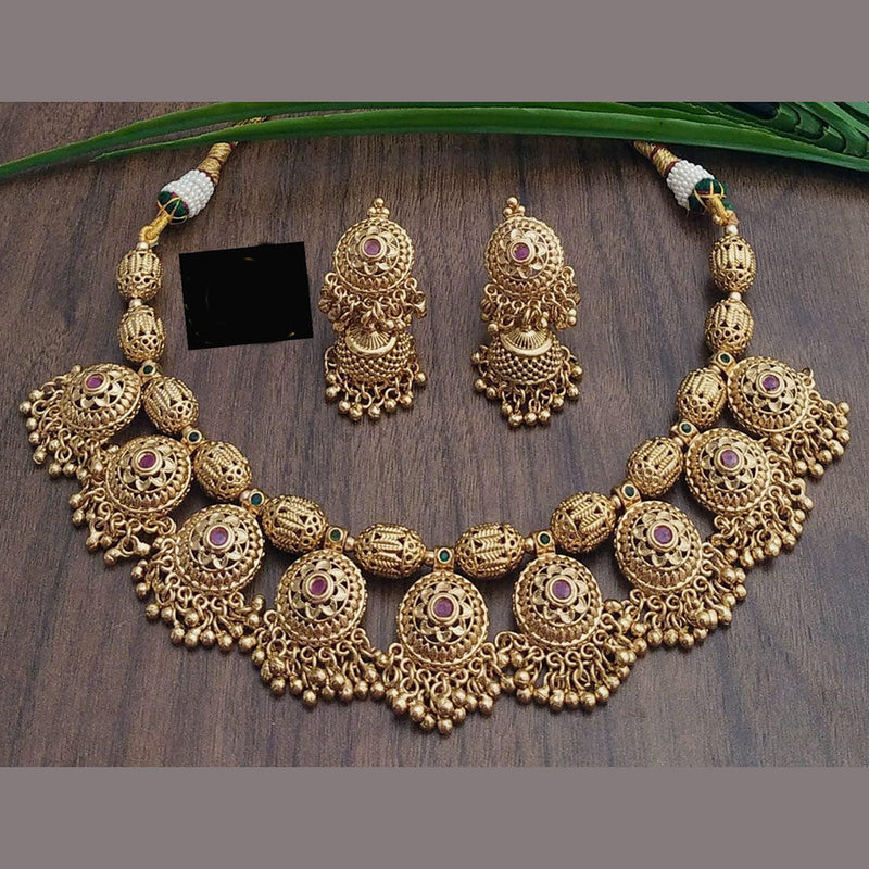 FS Collection Gold Plated Pota Stone And Pearls Necklace Set