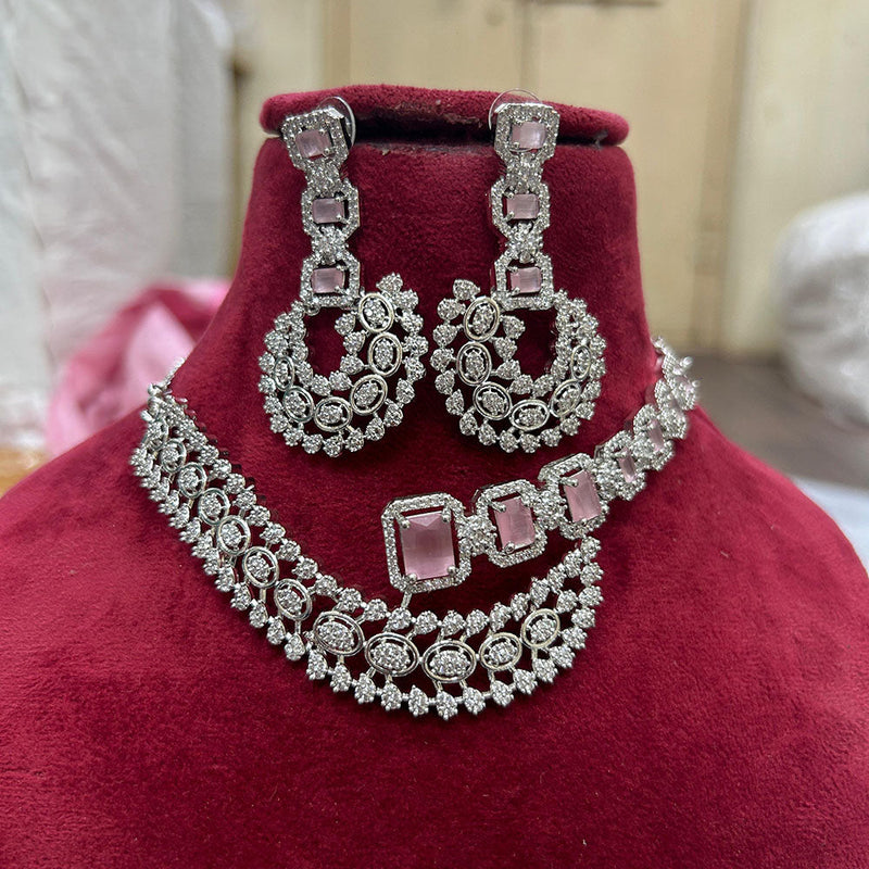 FS Collection Silver Plated AD Choker Necklace Set