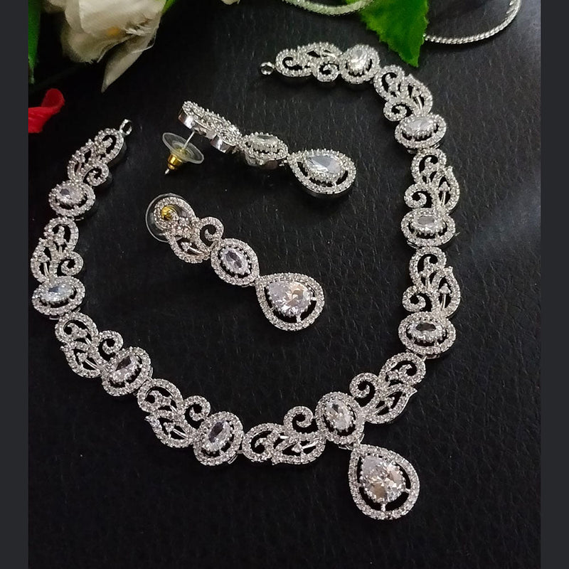 FS Collection Silver Plated AD Necklace Set