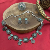 FS Collection Oxidised Plated Pota Stone Necklace Set