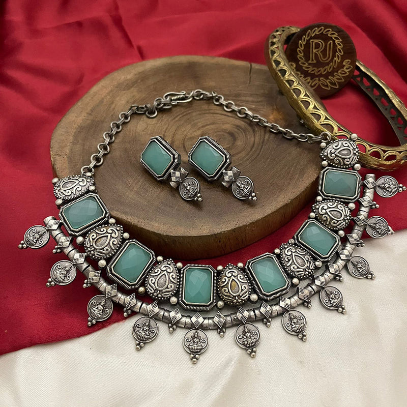 FS Collection Oxidised Plated Crystal Stone Temple Necklace Set