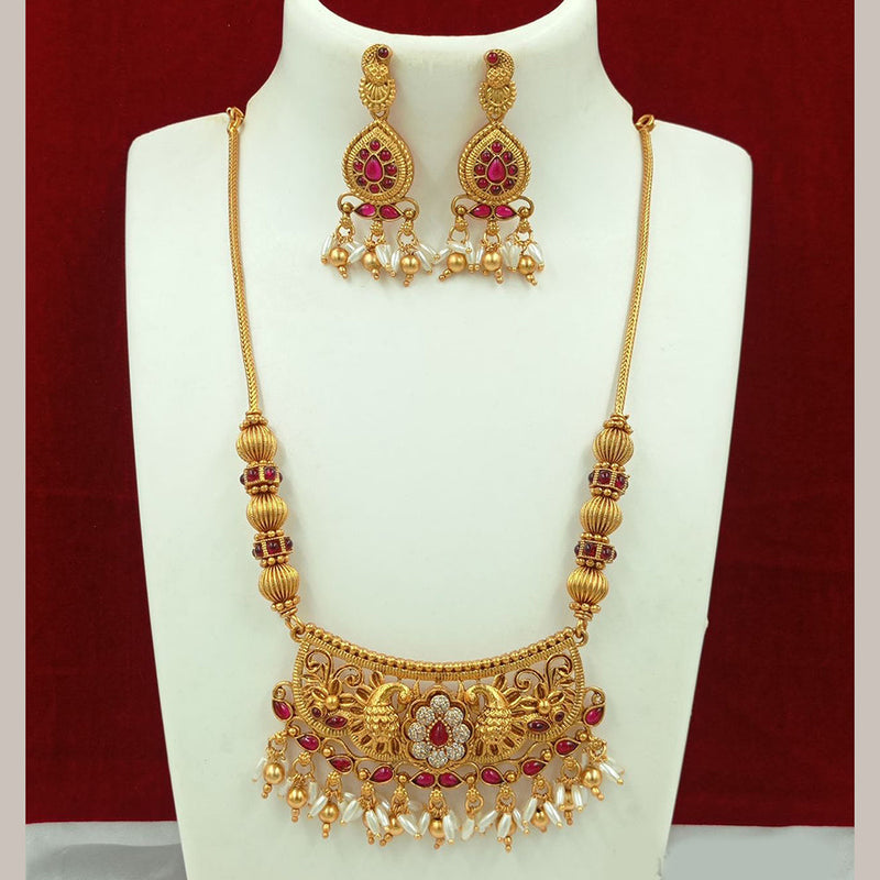 FS Collection Gold Plated Kundan Stone And Pearls Necklace Set