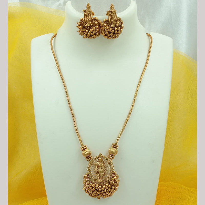 FS Collection Gold Plated Pearls Temple Long Necklace Set