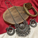 FS Collection Oxidised Plated Pota Stone Long Necklace Set