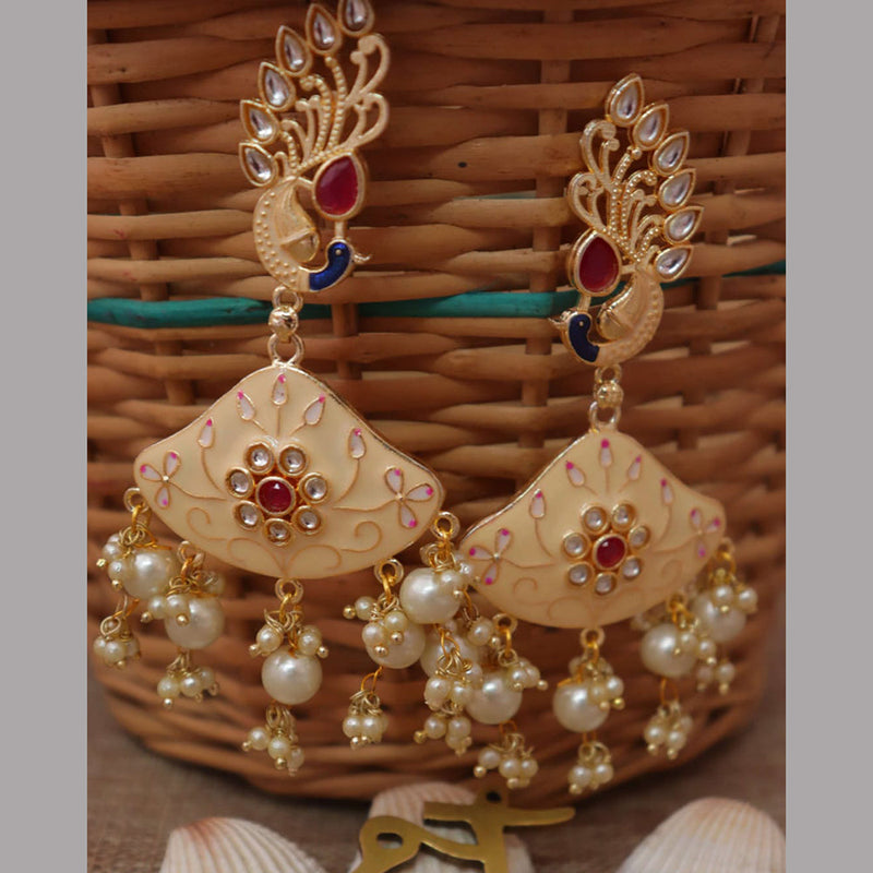 FS Collection Gold Plated Kundan Stone And Meenakari Dangler Earrings