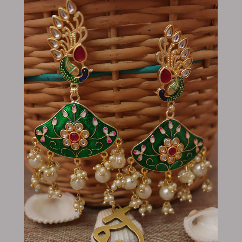 FS Collection Gold Plated Kundan Stone And Meenakari Dangler Earrings