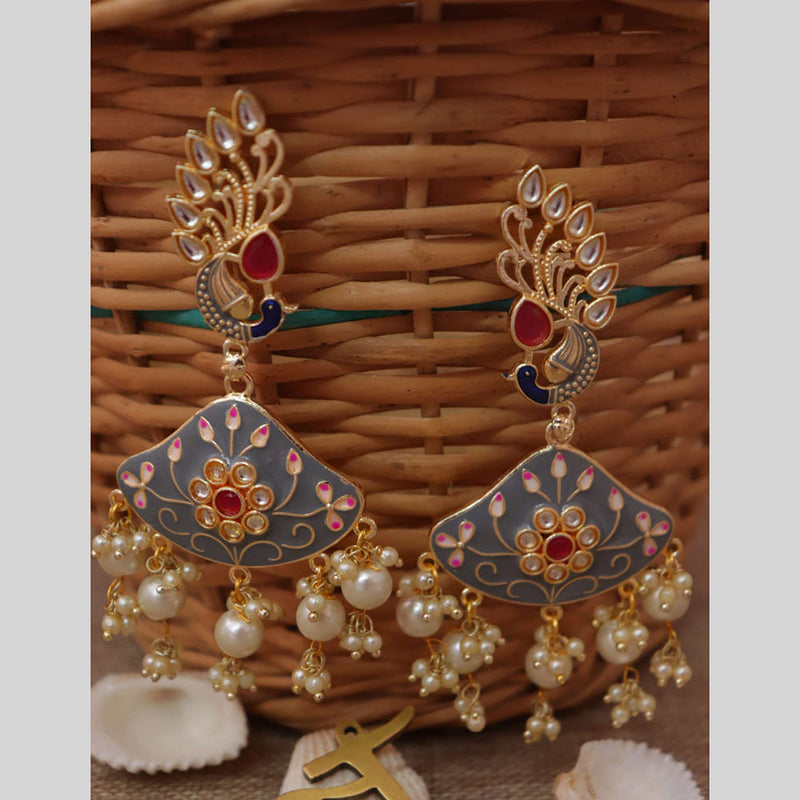 FS Collection Gold Plated Kundan Stone And Meenakari Dangler Earrings