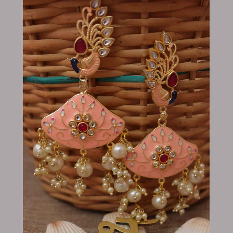 FS Collection Gold Plated Kundan Stone And Meenakari Dangler Earrings