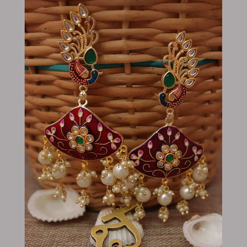 FS Collection Gold Plated Kundan Stone And Meenakari Dangler Earrings