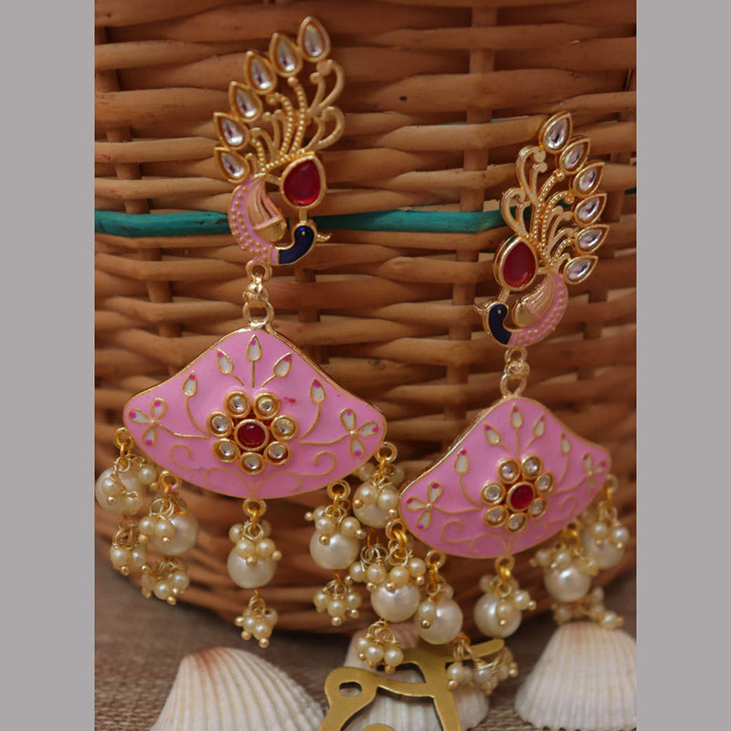 FS Collection Gold Plated Kundan Stone And Meenakari Dangler Earrings