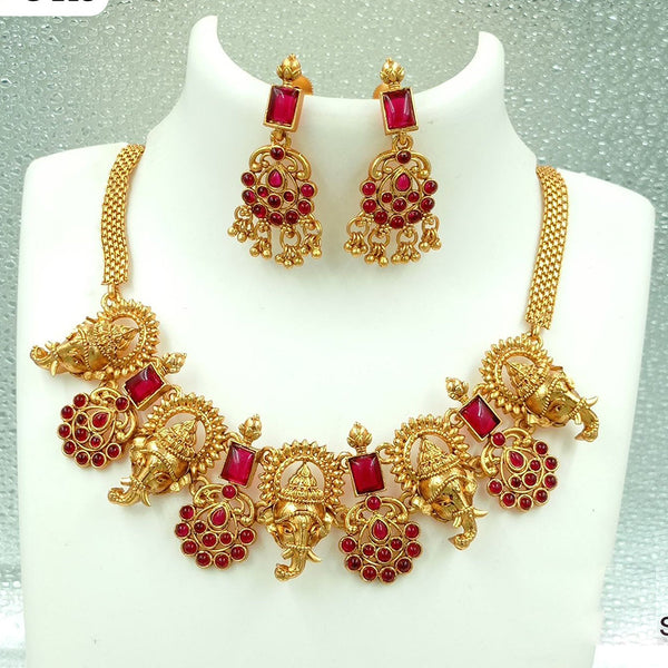 FS Collection Gold Plated Kundan Stone Elephant Style Choker Necklace Set