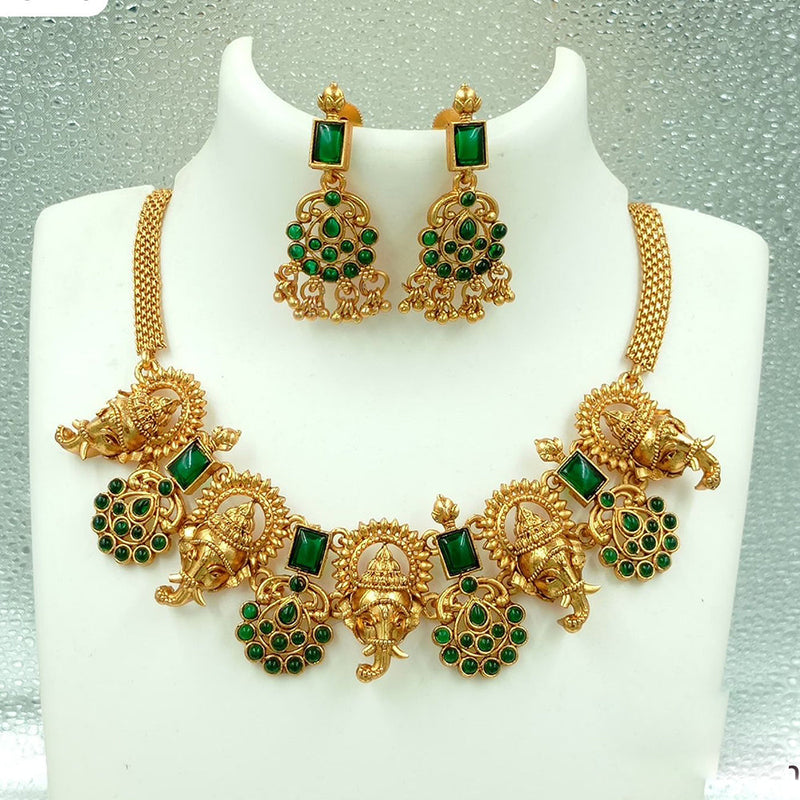 FS Collection Gold Plated Kundan Stone Elephant Style Choker Necklace Set