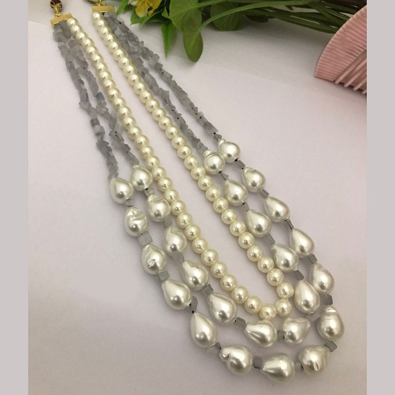 FS Collection Pearl Multi Layer Long Necklace