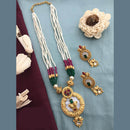 FS Collection Gold Plated Kundan Stone And Pearls Long Necklace Set