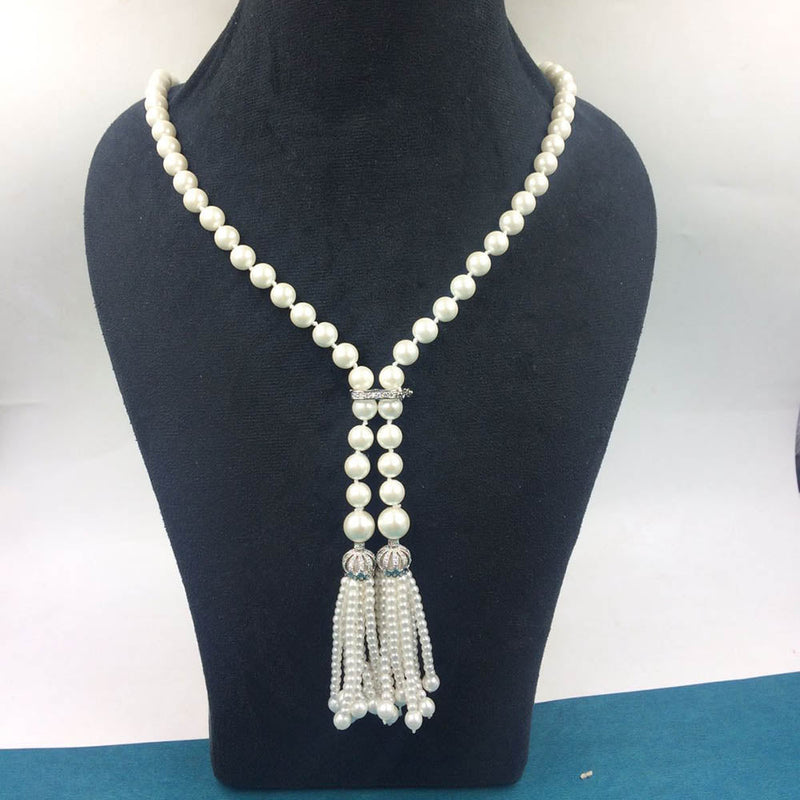 FS Collection Silver Plated AD And Beads Long Necklace