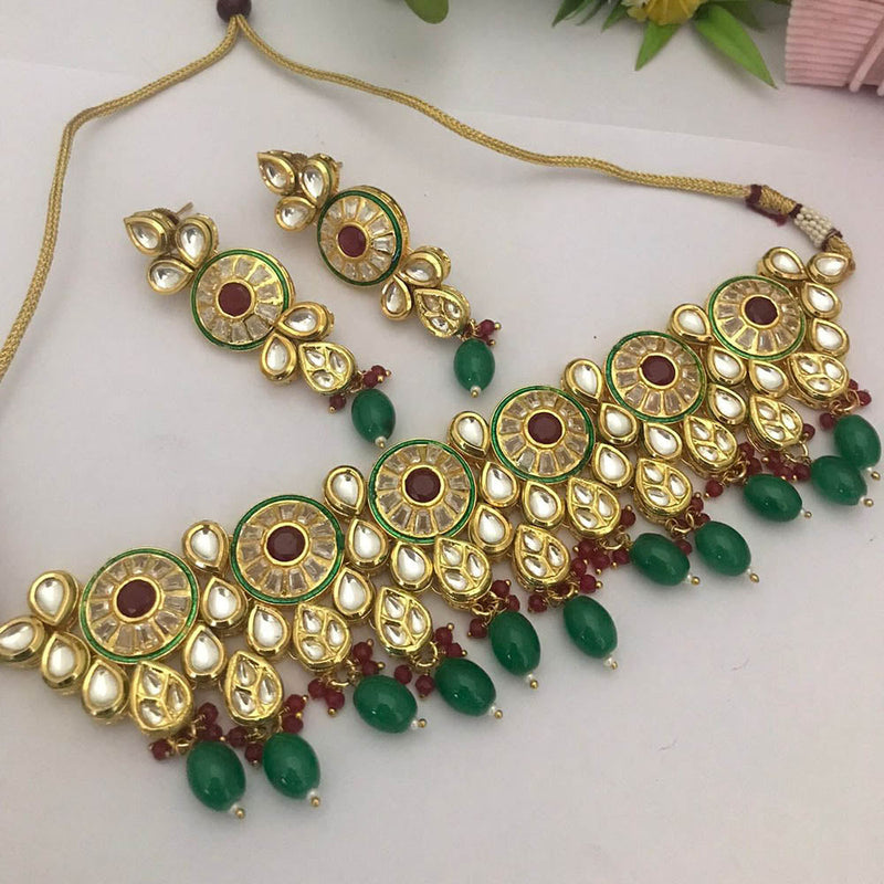 FS Collection Gold Plated Kundan Stone And Pearls Choker Necklace Set