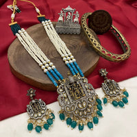 FS Collection Gold Plated Polki Kundan Stone Temple Long Necklace Set