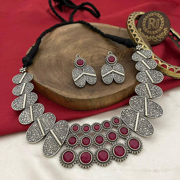 FS Collection Oxidised Plated Pota Stone Necklace Set