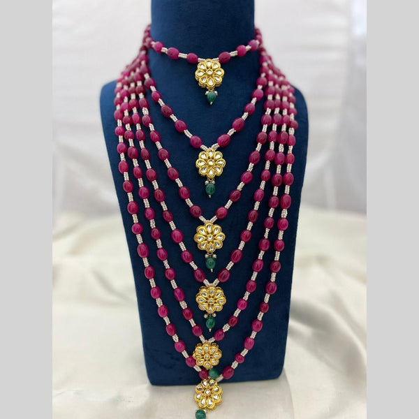 FS Collection Gold Plated Kundan Stone Multi Layer Necklace Set