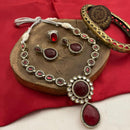 FS Collection Oxidised Plated Kundan Stone Necklace Set