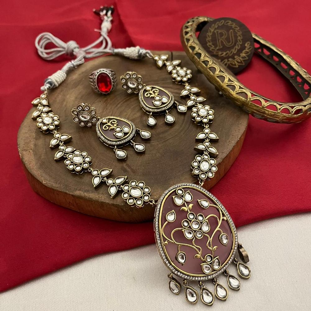 FS Collection 2 Tone Plated Kundan Stone Necklace Set