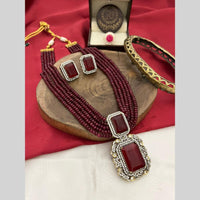 FS Collection 2 Tone Stone Austrian Stone And Pearls Long Necklace Set