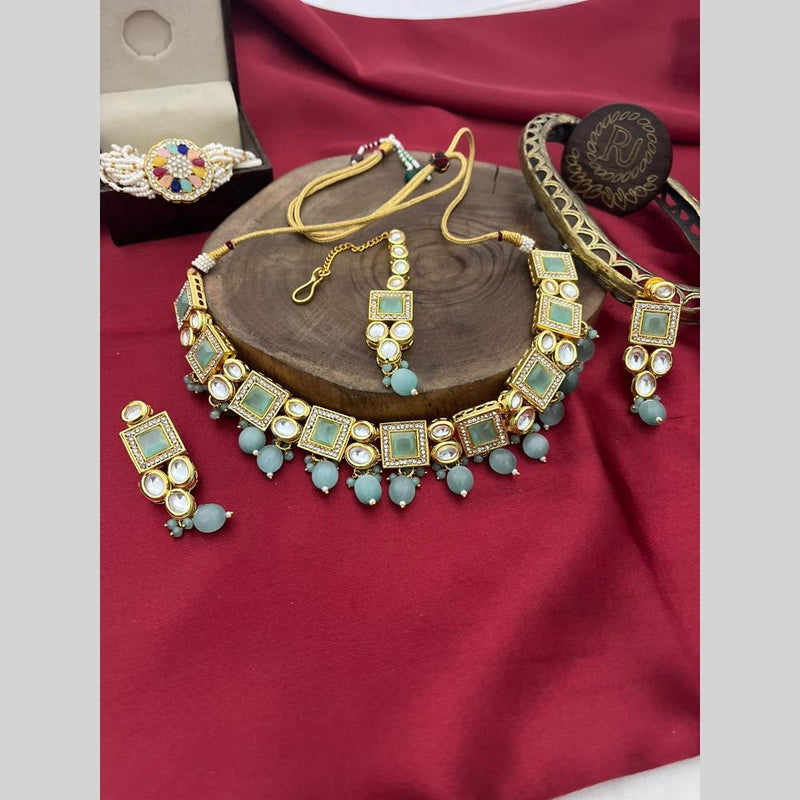 FS Collection Gold Plated Austrian Stone And Pearls Choker Necklace Set