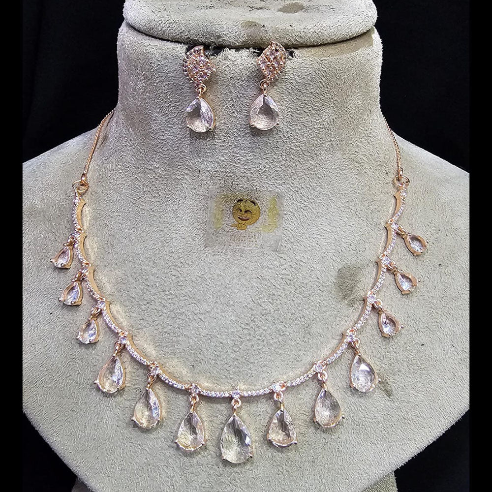 FS Collection Rose Gold Plated Austrian Stone Necklace Set