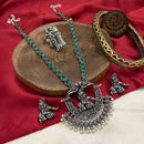 FS Collection Oxidised Plated Pota Stone Temple Long Necklace Set