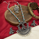 FS Collection Oxidised Plated Pota Stone Temple Long Necklace Set