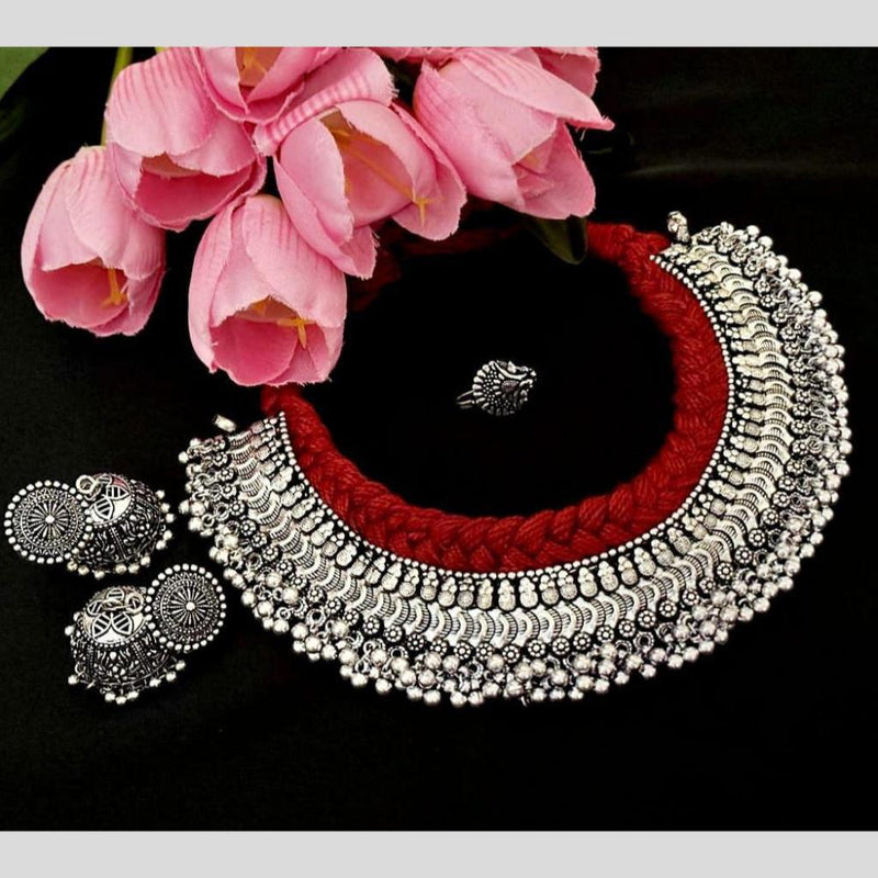 FS Collection Oxidised Plated Necklace Set