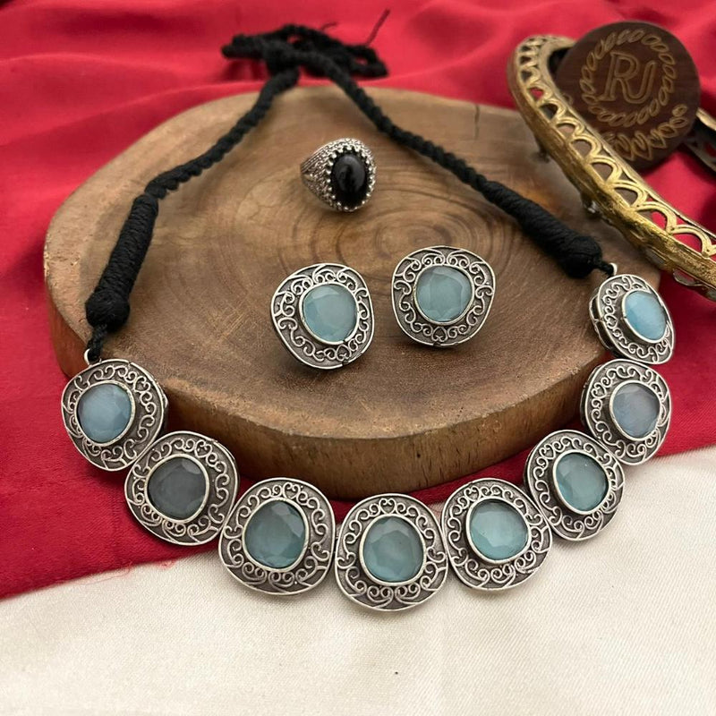 FS Collection Oxidised Plated Pota Stone Necklace Set