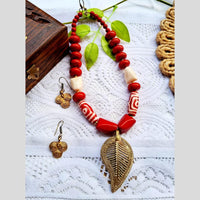FS Collection Oxidised Gold Plated Beads Necklace Set